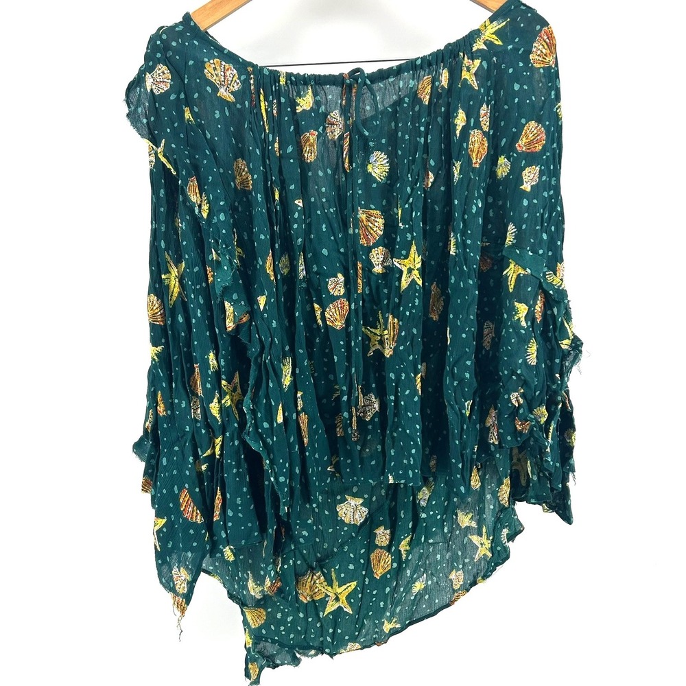 Free People Endless Summer Teal Green Seashell Print Halter Mini Dress Nwt Sz L - Picture 6 of 6